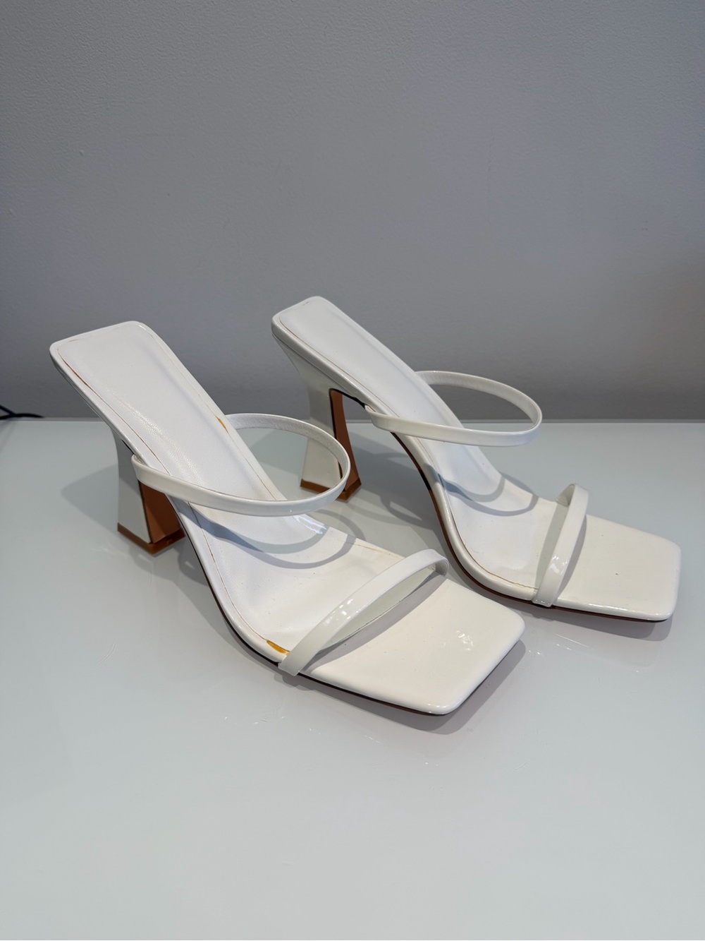 White Strapped Block Heels NWOT